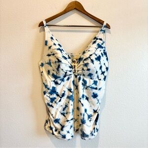 Cacique Blue and White Tie-Dye Bikini Top